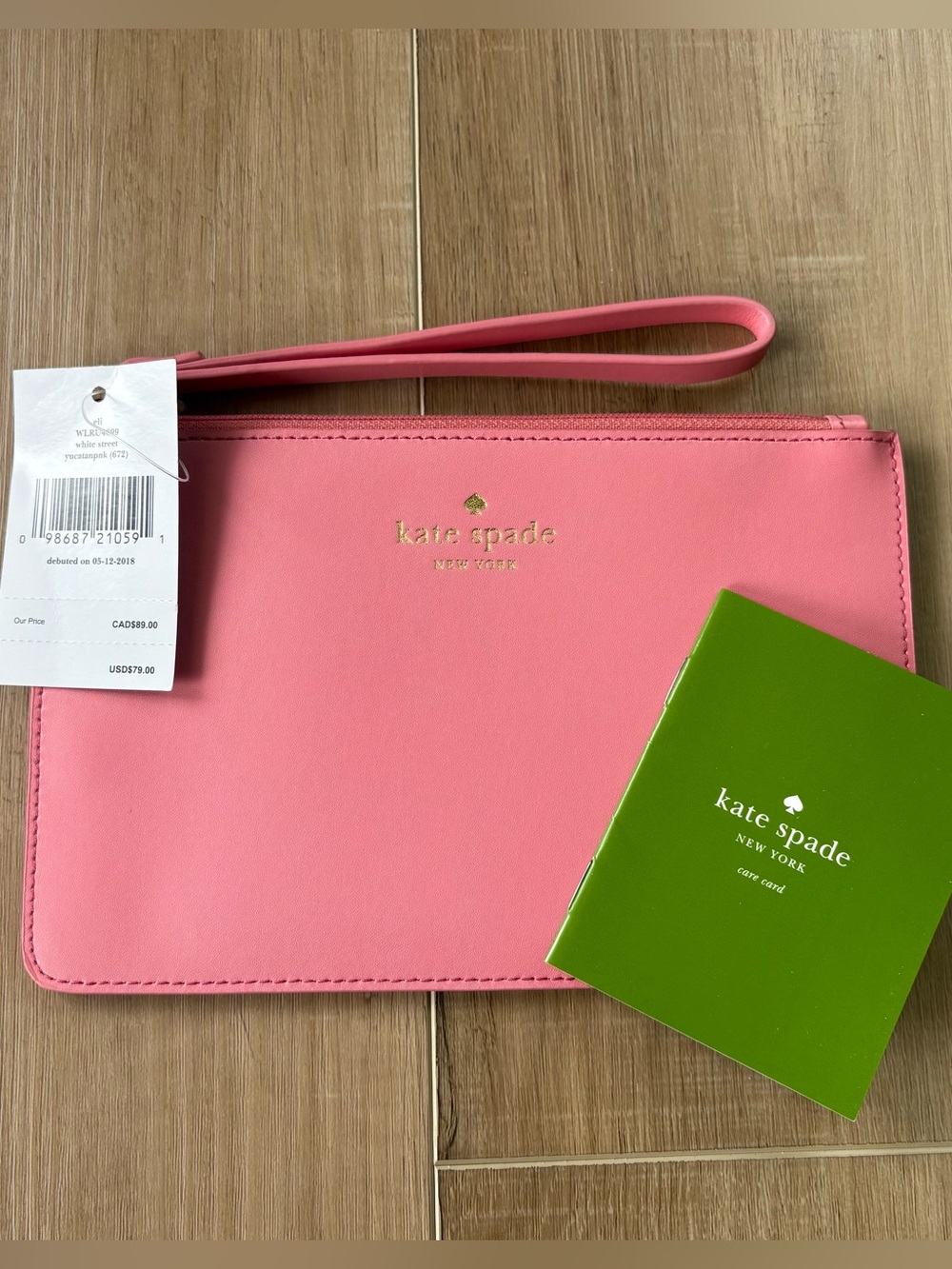 Kate Spade Pink Leather Wristlet with Gold Logo